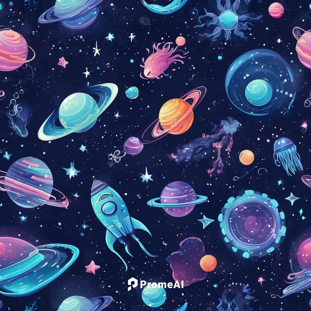 under the sea, clear water,fairy galaxy,jellyfish collage,outer space,galaxy,space art,space,seamless pattern,galaxies,universe,sea creatures,underwater background,deep space,planets,sea-life,deep sea