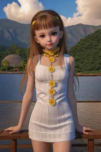 hula,candy island girl,agnes,celtic queen,princess anna,doll dress,polynesian girl,moana,anime 3d,female doll,aloha,pearl necklace,maya,seaside daisy,3d rendered,the sea maid,pearl necklaces,a girl in a dress,lilo,ayu,Photography,General,Realistic