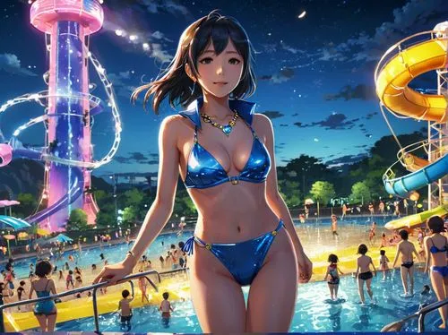 anime 3d,candy island girl,diamond lagoon,water park,inoa,waterpark,Illustration,Realistic Fantasy,Realistic Fantasy 08