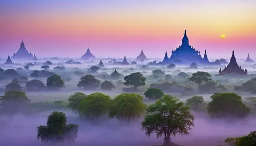 southeast asia,buddhist temple complex thailand,myanmar,bagan,phra nakhon si ayutthaya,ayutthaya,thailand,thailad,burma,south east asia,thai,morning mist,cambodia,somtum,viet nam,borodundur,prambanan,kaew chao chom,foggy landscape,teal blue asia,Art,Classical Oil Painting,Classical Oil Painting 27