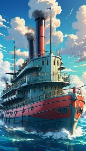 oceanliner,ocean liner,aquitania,caravel,steamboy,titantic,Illustration,Japanese style,Japanese Style 03