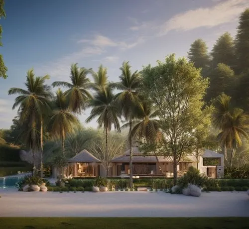 holiday villa,3d rendering,tropical house,seminyak,resort,landscape designers sydney,luxury property,landscape design sydney,eco hotel,coconut palms,pool house,kohphangan,palm pasture,bali,beach resort,golf resort,maldives mvr,villas,palm garden,palm field,Photography,General,Natural