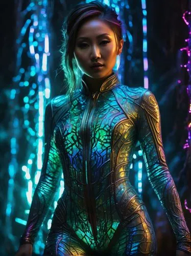 neon body painting,hologram,cortana,cyberstar,zhu,uv,disco,light paint,bodypaint,dichroic,holograms,tron,colored lights,bokeh,electro,holography,tsuneo,light effects,blacklight,luminous,Photography,General,Fantasy