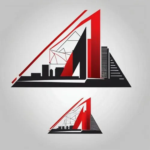 aarchitecture minimal design follow the lines of a geometric shape. building plan red and black colors without round shapes lettre A,the logo for an urban building is designed to resemble triangular s