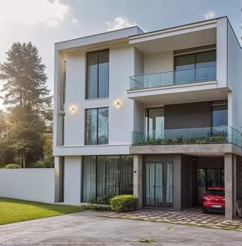 modern architecture with light, balconies and balconies at sunset,modern house,luxury property,luxury real estate,immobilier,immobilien,cube house