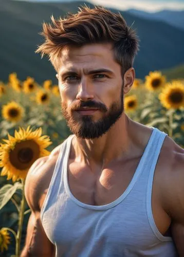 sunflowers,sunflower field,beard flower,nature and man,sunflower coloring,sun flowers,flowers png,flower background,sunflower,romantic portrait,sunflower lace background,male model,flowers field,helianthus sunbelievable,portrait background,field of flowers,flower field,florist gayfeather,man portraits,sunflowers in vase,Conceptual Art,Daily,Daily 25