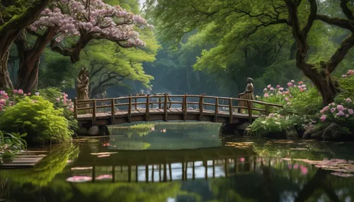 japan garden,lily pond,wooden bridge,garden pond,japanese garden,japan landscape,beautiful japan,lotus pond,suzhou,dongfang meiren,scenic bridge,nature landscape,beautiful landscape,landscape background,lilly pond,giverny,pond flower,tranquility,japanese cherry trees,spring nature,Photography,General,Natural