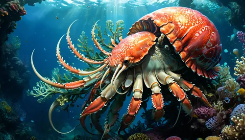 marine invertebrates,deep sea nautilus,sea animals,pterois,giant pacific octopus,cephalopod,sea animal,sea life underwater,marine life,sea creatures,red crinoid,under sea,giant squid,sea-life,sealife,cephalopods,marine animal,nautilus,sea star,sea anemone,Conceptual Art,Fantasy,Fantasy 05