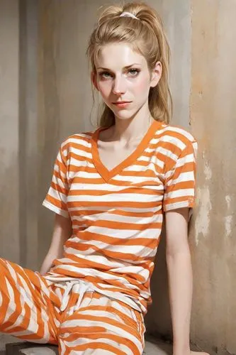 horizontal stripes,pajamas,mime,prisoner,striped background,orange,pjs,clementine,mime artist,pippi longstocking,stripped leggings,stripes,striped,photo session in torn clothes,tigger,the girl in nightie,liberty cotton,female hollywood actress,a wax dummy,relaxed young girl,Digital Art,Comic