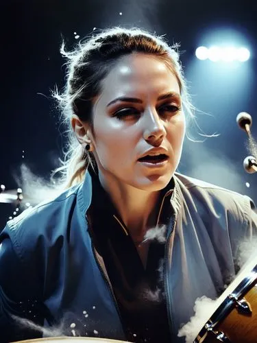 A great drummer in full action! Sweat splashes off her.,an artistic painting of a woman playing on her drum,nields,rampone,sarikaya,gryner,kalhor,fairuz,Photography,Documentary Photography,Documentary