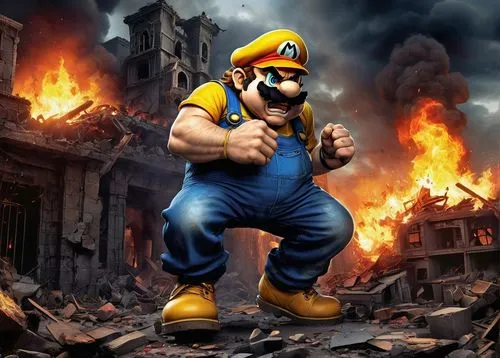 wario,super mario brothers,luigi,fire background,smashnova,plumbers,warioware,marios,mario bros,mario,willmarth,exploitable,dedede,wah,plumber,garrison,smash,pardede,bogard,haggar,Conceptual Art,Sci-Fi,Sci-Fi 02