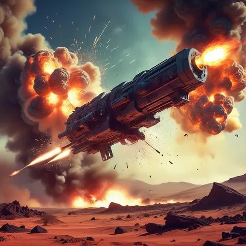 huge ball flames shoot from mouth of gun,a large space ship firing into the sky,battlefleet,fighter destruction,himars,afterburners,superfiring,battlecruisers