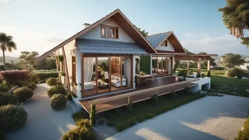 holiday villa,3d rendering,bungalows,chalet,wooden house,tropical house,sketchup,render,floating huts,summer house,cube stilt houses,pool house,house by the water,inverted cottage,stilt houses,stilt house,summer cottage,revit,luxury property,verandahs,Photography,General,Realistic