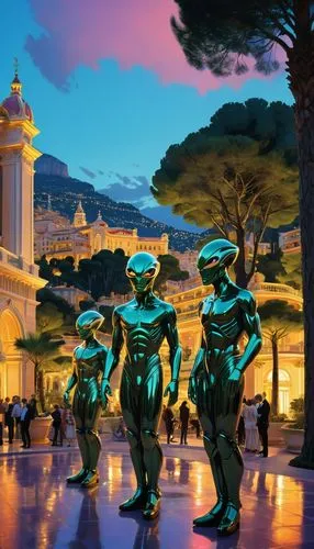 futurians,automatons,futuristic landscape,cylons,cybermen,statuettes,Conceptual Art,Sci-Fi,Sci-Fi 23