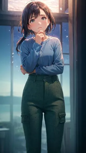 euphonium,honmei choco,hinata,kotobukiya,ganai,pajamas,dusk background,maya,standing behind,erika,sweatpant,mc,gigantic,hdr,ako,navy suit,nico,yuzu,honolulu,pants