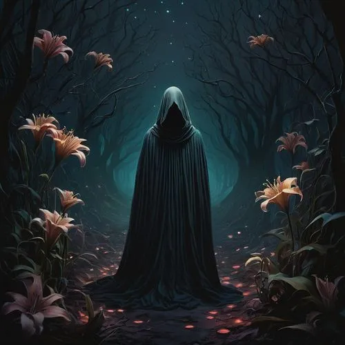 grimm reaper,oscura,cloaked,grim reaper,mourners,llorona,mourner,fantasy picture,cloak,dark art,moonsorrow,reaper,halloween background,haunted forest,patronus,mouring,unseelie,hallowed,fantasma,necromancer,Illustration,Vector,Vector 11