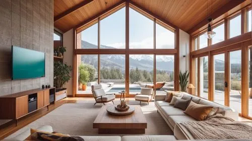 modern living room,interior modern design,wood window,the cabin in the mountains,living room modern tv,modern decor,living room,livingroom,family room,wooden windows,chalet,log home,modern room,house in the mountains,bohlin,luxury home interior,mid century modern,snohetta,contemporary decor,smart home,Photography,General,Realistic