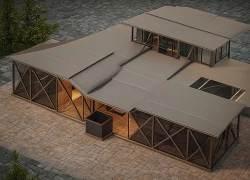 design a building like old aeroplan,folding roof,dunes house,cubic house,cube house,roof tent,mid century house,cube stilt houses,house trailer,flat roof,inverted cottage,3d rendering,house shape,smal