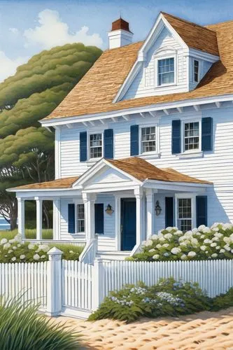 new england style house,houses clipart,house painting,nantucket,white picket fence,country cottage,summer cottage,home landscape,cottage,gambrel,country house,weatherboard,cottages,clapboards,house drawing,amagansett,seaside country,old colonial house,farmhouses,farmhouse,Illustration,Black and White,Black and White 28