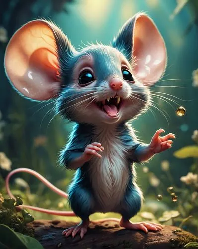 stunning image of a cute adorable happy Mouse, moody, grainy, noisy, concept art, by Alberto Seveso, Cyril Rolando, Dan Mumford, Meaningful Visual Art, Detailed Painting, Digital Illustration, Unreal 