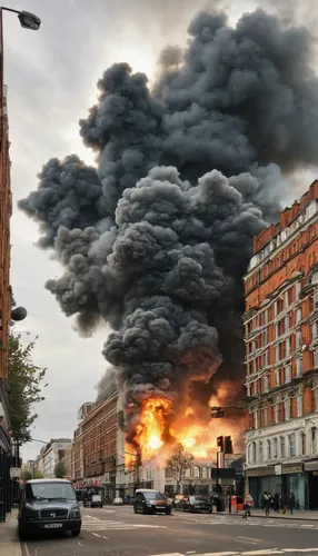 Describe a loud explosion in a city,sweden fire,the conflagration,city in flames,fire in houston,conflagration,extinction rebellion,fire disaster,harrods,explosions,industrial smoke,pall mall,smoke pl