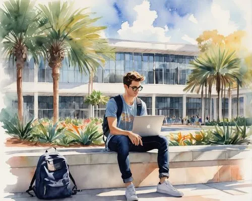 watercolourist,csulb,girl studying,csuf,man on a bench,sjsu,watercolor sketch,technion,caltech,googleplex,watercolor background,student,fidm,watercolorist,camera illustration,study,illustrator,lmu,universitaire,college student,Illustration,Paper based,Paper Based 25