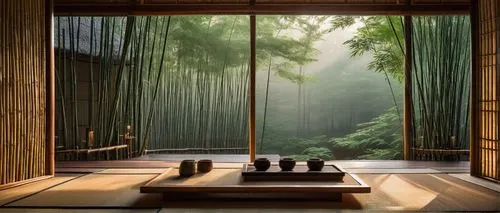 bamboo curtain,japanese-style room,tea zen,ryokan,tea ceremony,ryokans,bamboo plants,bamboo forest,zen garden,japanese tea,amanresorts,zen,teahouse,japanese zen garden,kyoto,bamboo,banya,dojo,arashiyama,onsen,Illustration,Realistic Fantasy,Realistic Fantasy 16