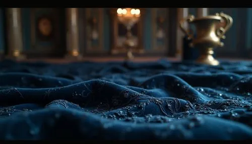 royal lace,velvety,ornate room,carpet,miniaturist,blue room,depth of field,bedspread,lace border,bedspreads,black candle,baroque,volturi,unraveled,curtain,fabric texture,lacework,ornate,cobwebs,a curtain,Photography,General,Realistic