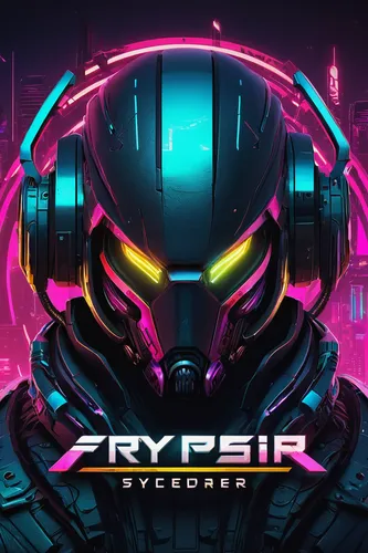 Create a futuristic game logo with a cyberpunk vibe.,cyber,cyberpunk,spyder,cyber glasses,flayer music,dihydro,joyrider,hypericum,synthesizer,cybernetics,eyedropper,synapse,skycraper,cyberspace,dystop