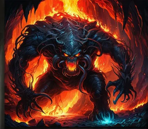 balrog,surtur,beheira,barghuti,skarbalius,mondor,berserker,drakenstein,saikuar,gradimir,fenrir,jayasimha,oscura,infernus,ifrit,fire background,demongeot,narasimha,hellhound,zoth,Illustration,Paper based,Paper Based 04