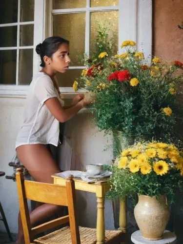 sade,flower arranging,rohmer,girl picking flowers,girl in flowers,beautiful girl with flowers