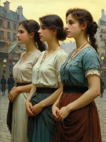 maidens,young women,rhinemaidens,bouguereau,the three graces,quartetto,Art,Classical Oil Painting,Classical Oil Painting 32