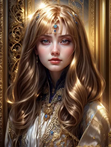 fantasy portrait,golden crown,gold filigree,golden haired,gold crown,mystical portrait of a girl,priestess,celtic queen,mary-gold,cleopatra,rapunzel,yogananda,fantasy art,golden wreath,zodiac sign libra,girl portrait,libra,filigree,portrait of a girl,merida