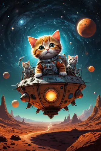 red tabby,sci fiction illustration,moon rover,moon car,mission to mars,violinist violinist of the moon,mars rover,cat sparrow,game illustration,cat warrior,space travel,cat image,space voyage,fantasy picture,cartoon cat,space tourism,cg artwork,capricorn kitz,spacescraft,solar system,Conceptual Art,Sci-Fi,Sci-Fi 05