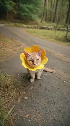 a cat with a flower on it's head,blossom kitten,flower cat,kitten hat,on a wild flower,flower hat,animals play dress-up