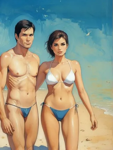 patnaik,beachgoers,beach goers,pareja,bathers,adam and eve,Illustration,Paper based,Paper Based 12