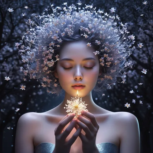 mystical portrait of a girl,elven flower,faery,flower fairy,fireflies,faerie,fantasy portrait,inner light,girl in flowers,sparkler,glow of light,light bearer,passion bloom,candlemaker,flowers celestial,cosmic flower,fairy queen,beautiful girl with flowers,flower of water-lily,flower essences,Photography,Artistic Photography,Artistic Photography 11