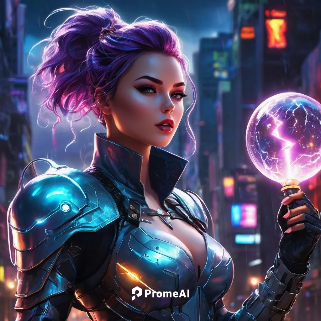 Hd detail, hd graphic, hd quality, HD 3D, cosmic light space armour cyberpunk city pretty girl enchantress anime girl holding light static light bolt storm in hand light bolt storm bubble speech . Mys