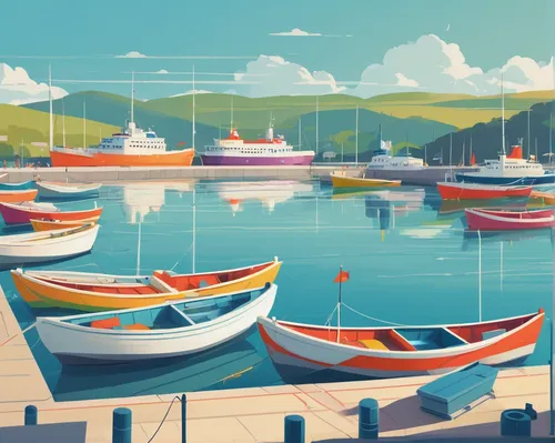 fishing boats,boats,boat landscape,wooden boats,boats in the port,sailboats,rowboats,sailing boats,small boats on sea,harbor,harbour,boat harbor,background vector,rowing boats,seaside country,docks,world digital painting,boat yard,canoes,newfoundland,Illustration,Vector,Vector 05