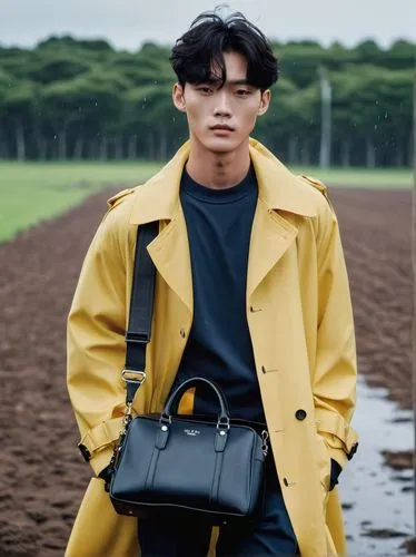  in Jeju Island with black volcanic rock visible in the background, handsome Korean young male fashion model resembles actor Park Seojoon, resembles korean actor hyunbin, resembles Cha Eunwoo, korean 