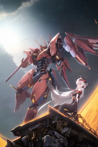 Anime, Warrior Girls and his Mecha partner, stars in the sky, complex mechanical cyborg and a human,eva unit-08,gundam,iron blooded orphans,evangelion evolution unit-02y,evangelion mech unit 02,evange