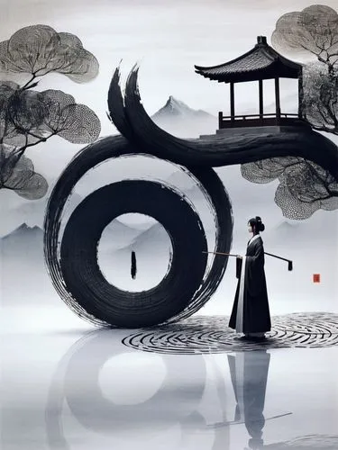 kyudo,wudang,ugetsu,taoism,japanese art,korean culture,Illustration,Realistic Fantasy,Realistic Fantasy 08