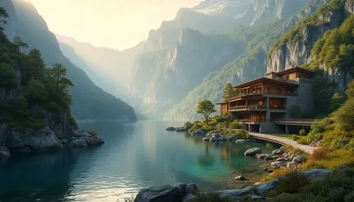 house in mountains,house in the mountains,house with lake,bernese oberland,beautiful landscape,beautiful lake,house by the water,austria,hallstatt,switzerland,switzerland chf,landscapes beautiful,southeast switzerland,swiss alps,fantasy landscape,mountainlake,mountain huts,suiza,mountain settlement,kandern,Photography,General,Realistic