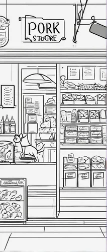 food line art,pork,meat counter,pork pie,butcher shop,grilled food sketches,bakery,porker,pork barbecue,roast pork,coloring page,deli,animal line art,piglet barn,meat products,store fronts,wireframe graphics,pork-pie hat,pork steak,pulled pork,Illustration,Black and White,Black and White 04