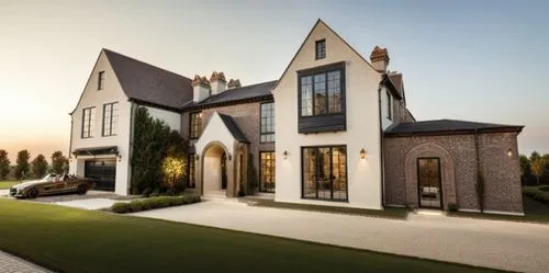 
Belgian architecture, white plaster, light brown brick, brown windows, gray-blue tiles, shadows, bushes, Mercedes C class,luxury home,luxury property,hovnanian,beautiful home,luxury real estate,moder