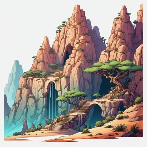 cartoon video game background,mushroom landscape,karst landscape,alfheim,rock formations,caverns,Illustration,Abstract Fantasy,Abstract Fantasy 11