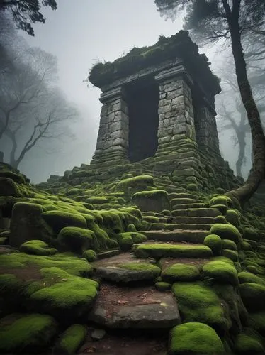 moss landscape,ancient house,ancient ruins,stone pagoda,witch's house,mausoleum ruins,forest chapel,japanese shrine,ghost castle,stone house,burial chamber,witch house,tombs,wishing well,abandoned place,stone oven,wudang,poseidons temple,fairy chimney,shrine,Photography,Documentary Photography,Documentary Photography 14