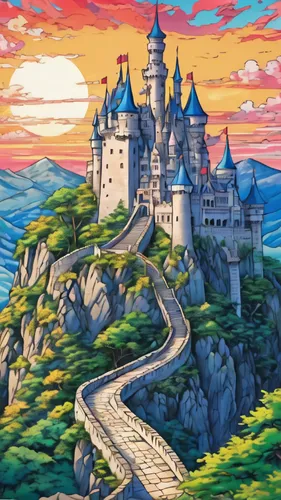 fairy tale castle,disney castle,sleeping beauty castle,fairytale castle,knight's castle,shanghai disney,hohenzollern castle,castles,fantasy world,cinderella's castle,castle of the corvin,medieval castle,fantasy city,castel,castle,gold castle,peter-pavel's fortress,the disneyland resort,cartoon video game background,fairy tale castle sigmaringen,Illustration,Japanese style,Japanese Style 04