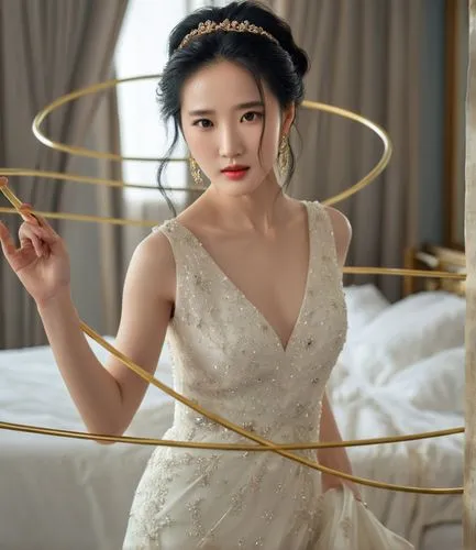 刘亦菲,a woman in a white dress holding a stick,yifei,qiong,xiaofei,hanqiong,bridal,geiko,Photography,General,Realistic