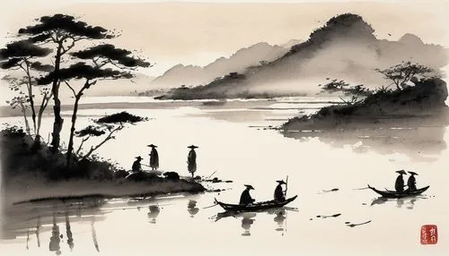 baishi,yiping,yangshuo,guilin,shaoming,yonghao,qingming,haiping,yunnan,lijiang,wenzhao,wenhao,jiangling,mengzi,qiongzhou,oriental painting,haicang,guizhou,zuoying,river landscape,Illustration,Paper based,Paper Based 30